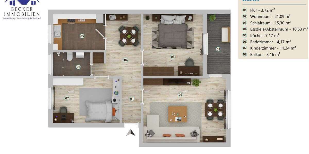 Etagenwohnung Wolfenbüttel Adersheim - 3 Zimmer, 74 m&sup2;, 135.000&euro; | Angebot:26277203