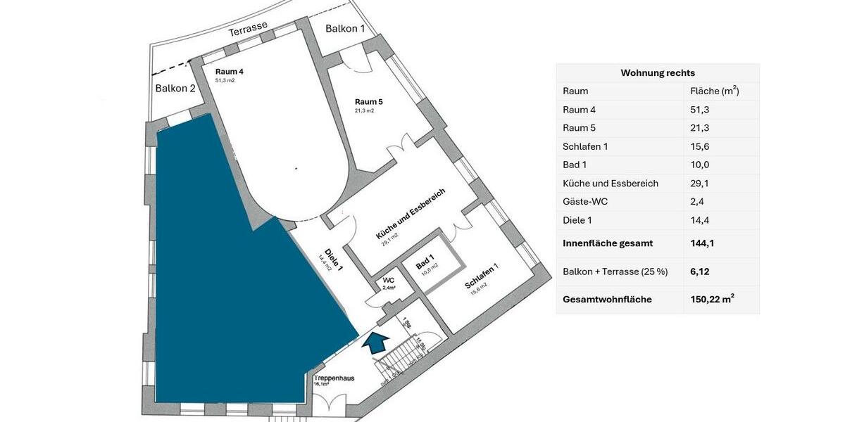 Erdgeschoßwohnung Braunschweig - 4 Zimmer, 150 m&sup2;, 1.495&euro; | Angebot:26236383