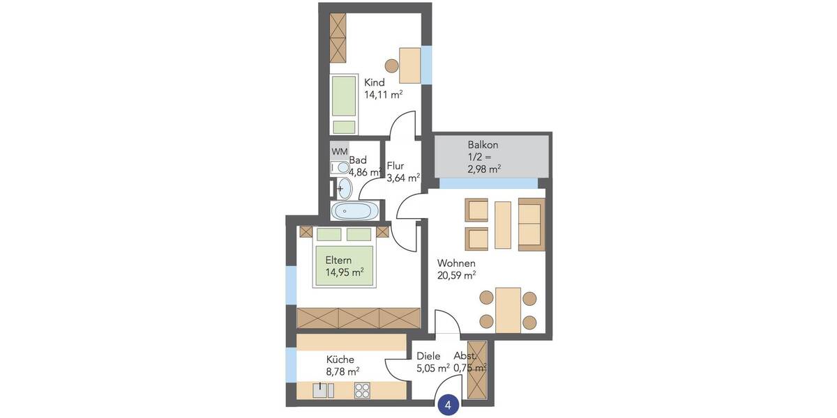 Etagenwohnung Goslar Steinberg - 3 Zimmer, 72 m&sup2;, 580&euro; | Angebot:26102899