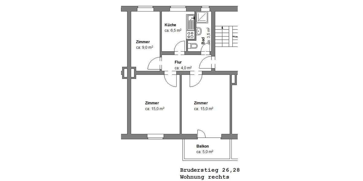 Etagenwohnung Braunschweig Westliches Ringgebiet - 3 Zimmer, 57 m&sup2;, 413&euro; | Angebot:27030501