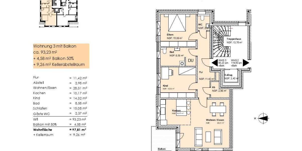 Etagenwohnung Niedersachsen - Braunschweig Braunschweig - 3 Zimmer, 98 m&sup2;, 430.000&euro; | Angebot:22152559