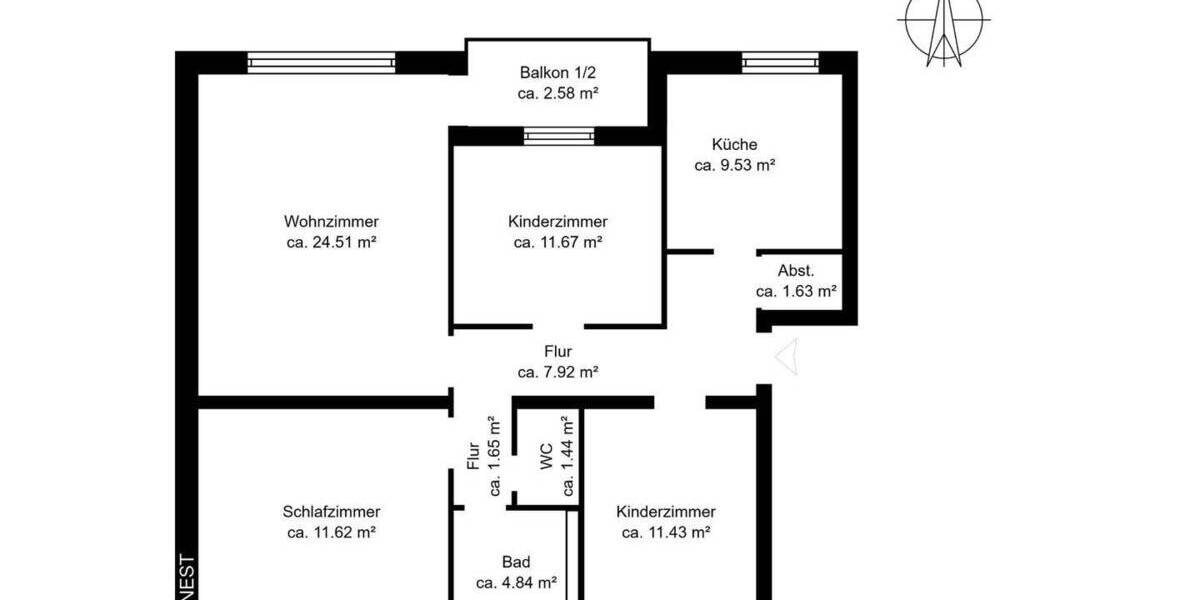 Etagenwohnung Braunschweig Weststadt - 4 Zimmer, 92 m&sup2;, 225.000&euro; | Angebot:26204341
