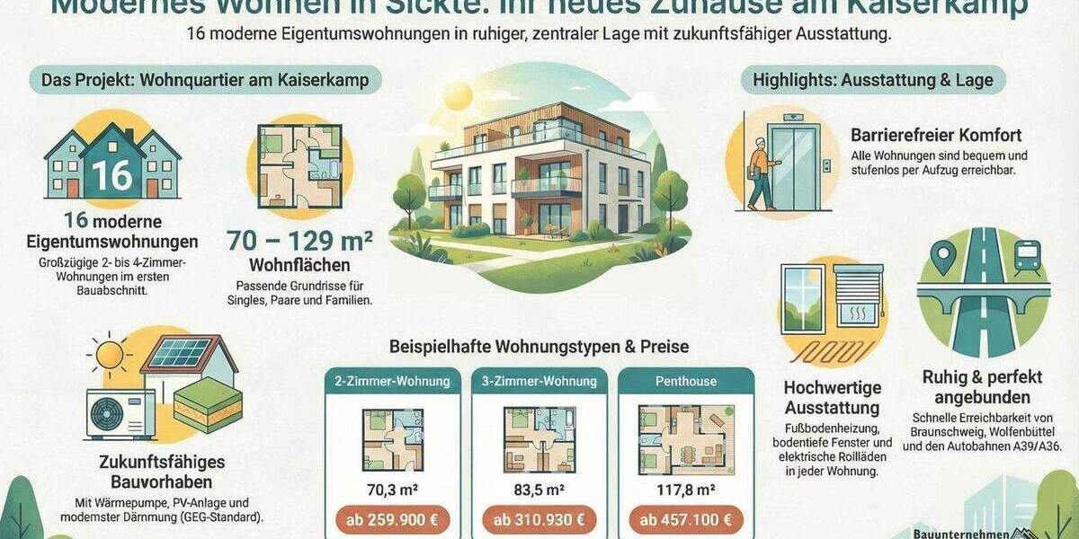 Etagenwohnung Sickte Niedersickte - 3 Zimmer, 83 m&sup2;, 310.930&euro; | Angebot:25801307