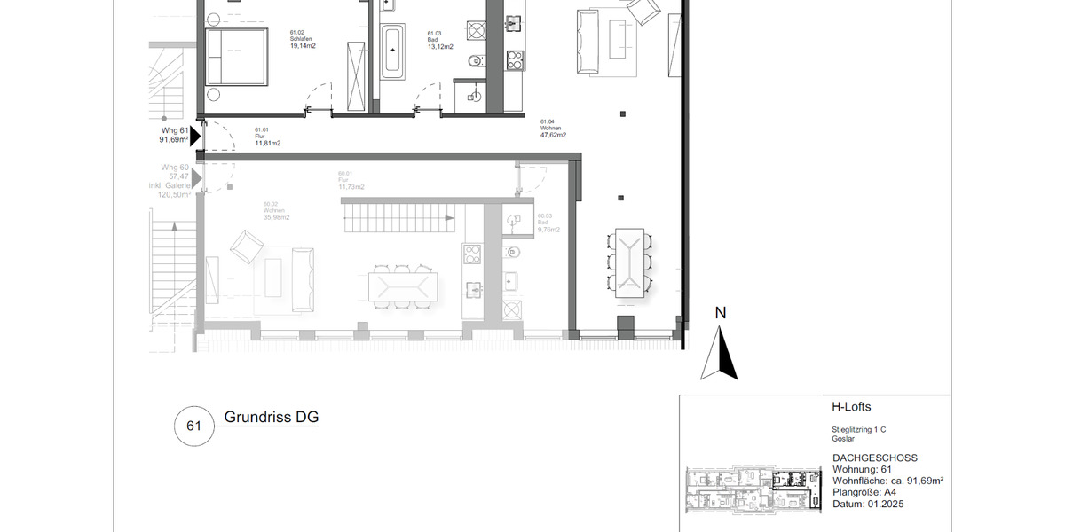 Dachgeschoßwohnung Goslar Jürgenohl - 2 Zimmer, 92 m&sup2;, 900&euro; | Angebot:24463441