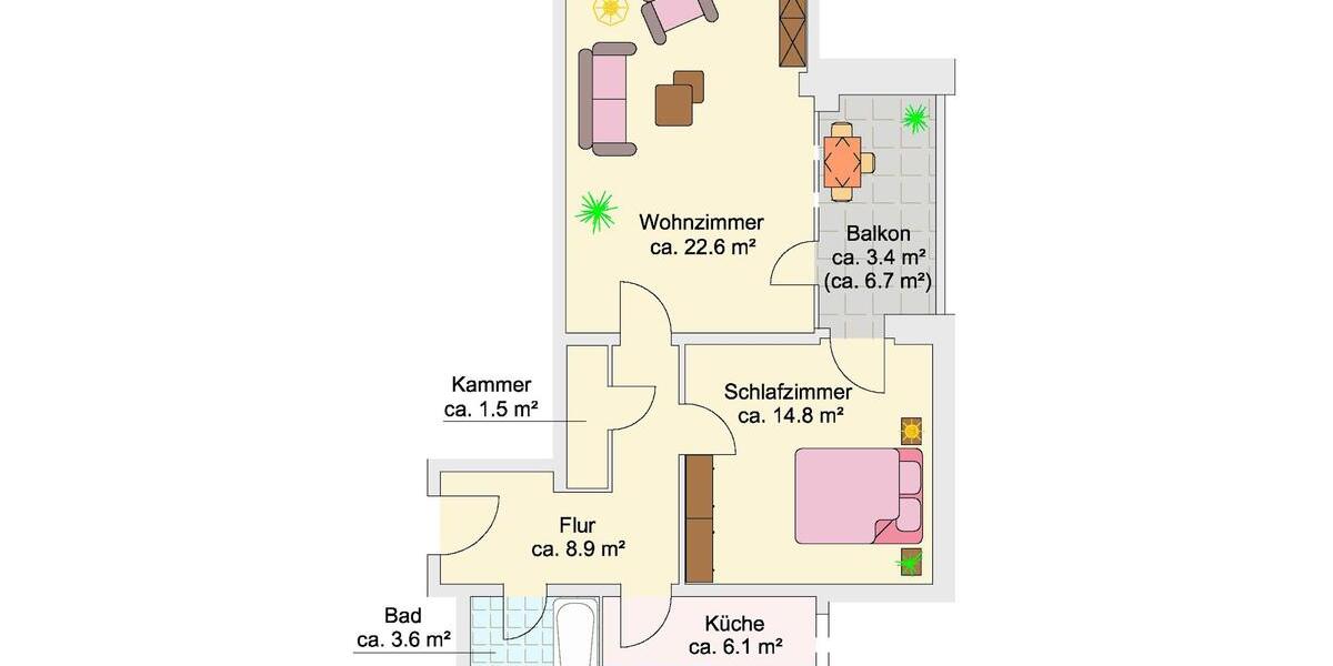 Etagenwohnung Braunschweig Östliches Ringgebiet - 2 Zimmer, 61 m&sup2;, 630&euro; | Angebot:26338442