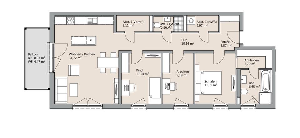 Etagenwohnung Braunschweig Heidberg-Melverode - 4 Zimmer, 103 m&sup2;, 539.000&euro; | Angebot:24409938