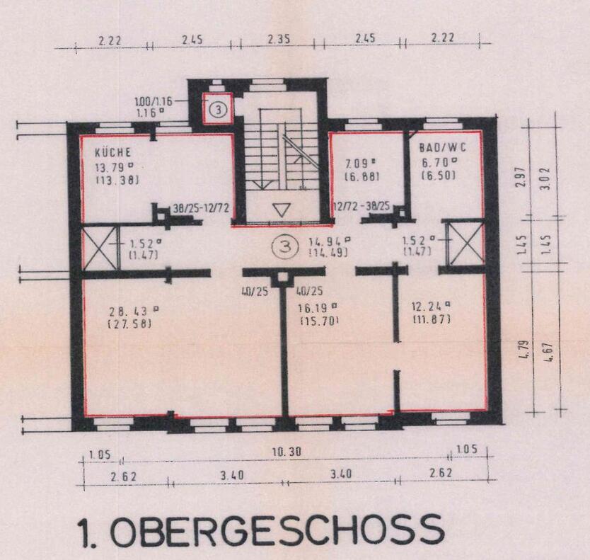 4 Zi. + Kü + Bad, ca. 100 m², 1. OG, renoviert, optional Garage