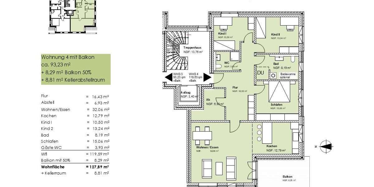 Etagenwohnung Niedersachsen - Braunschweig Braunschweig - 4 Zimmer, 128 m&sup2;, 556.000&euro; | Angebot:22152558